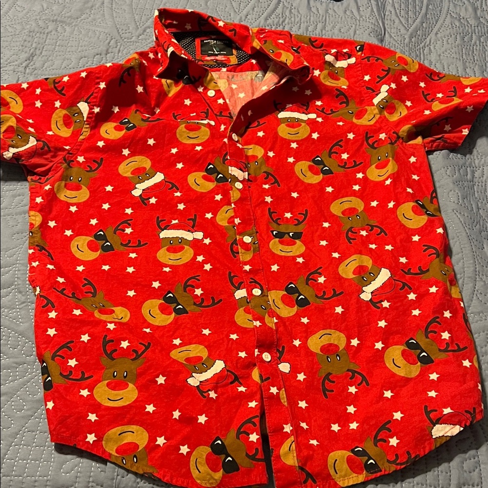 Denim & Flower Christmas holiday Shirt Santa dress button down M medium men’s